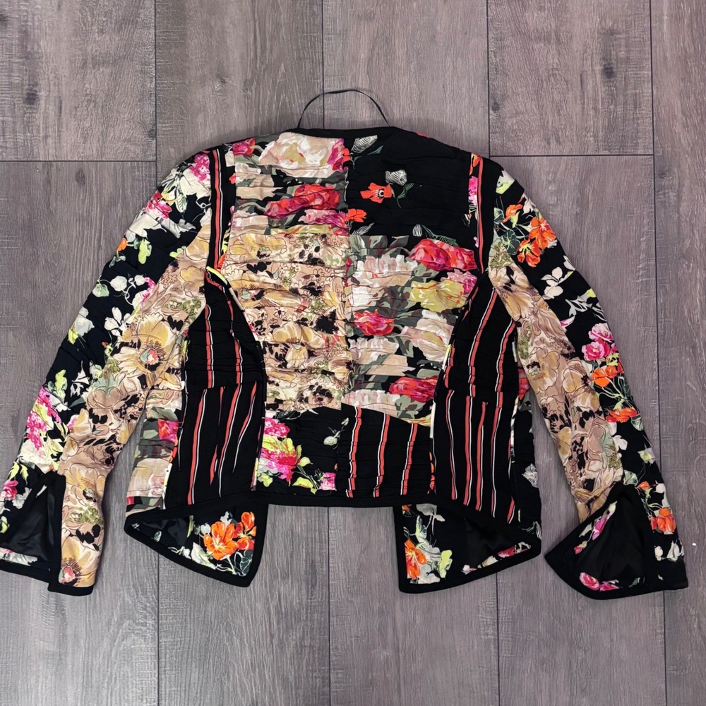 Zara Floral Patchwork Jacket Small Open Front Sta… - image 4